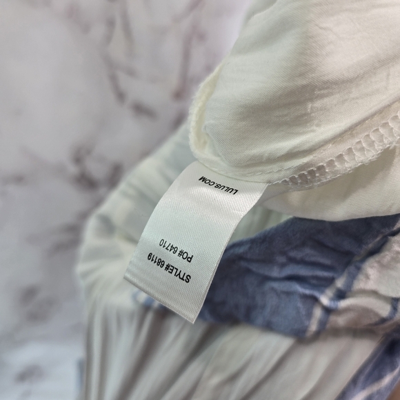 Lulus Jumpsuit Womens Small White Blue Striped Tank Wide Leg Crop Tie Faux Wrap - Picture 11 of 12